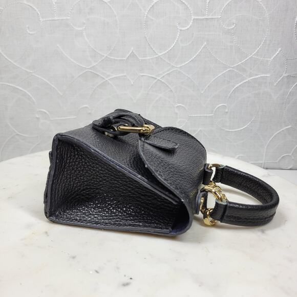 Vintage Italian Mini Black Leather Top Handle Bag Gold Buckle Made in Italy - Picture 16 of 16